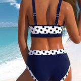 Liesbeth - Bikini s vysokým pasem s puntíkovaným vzorem a patchworkovým designem