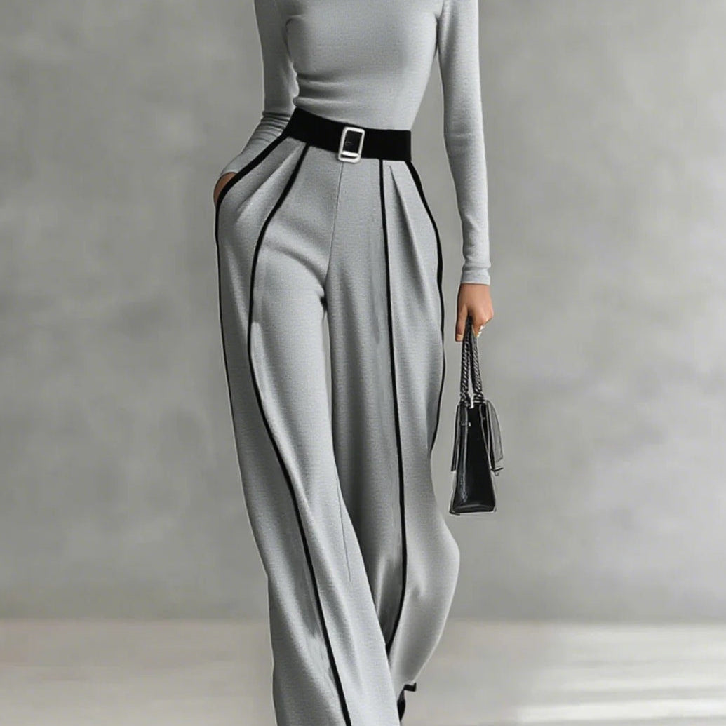 Céline | Chic souprava s vysokým límcem a širokými kalhotami