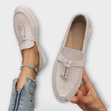 Beige dámské mokasíny s dekorativní šňůrkou
